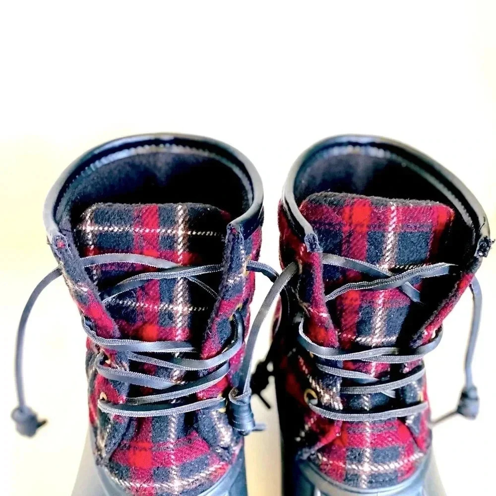 Seven7 Wool Goose Quilted Lace Up Rain Boot Plaid… - image 5